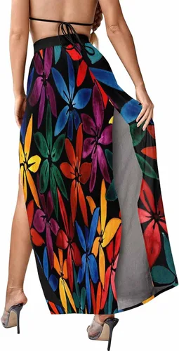 Vista 4 de InterestPrint Faldas de trabajo con estampado floral para mujer, falda de gasa elástica