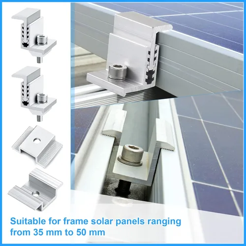 Vista 4 de Soporte de panel solar de 1.06 pulgadas Abrazadera media solar de aluminio con soportes de montaje Abrazaderas de 1.260-1.969 in Abrazaderas