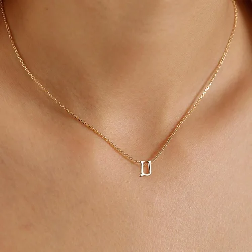 Vista 2 de MONOOC - Collares con inicial minúscula para mujeres y niñas, chapado en oro de 14 quilates, minimalista personalizado con nombre con monograma