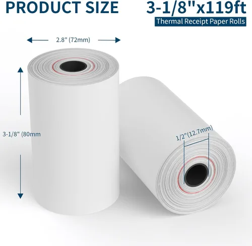 Vista 2 de Papel de recibo térmico 3 1/8 x 119 Papel de recibo Caja registradora POS Papel de recibo 10 rollos