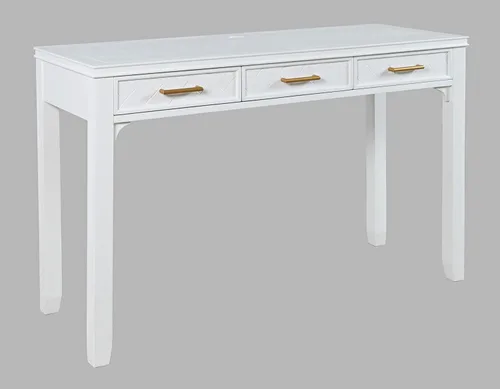 Vista 14 de Jofran Mid-Century - Escritorio moderno de madera de acacia con 3 cajones y puerto de carga USB, escritorio de computadora de 48 pulgadas para Blanc