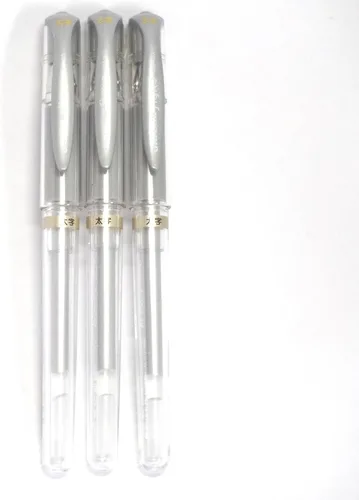 Vista 2 de Uni-Ball Signo Broad Point Gel Impact Pen Tinta Plateada, 0.039 in, 3 bolígrafos por paquete (importación de Japón) [Paquete original Komainu-Dou]