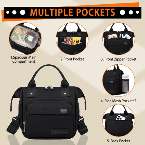 Vista 3 de TuErCao - Bolsa de almuerzo pequeña, ligera y aislada para mujer; para trabajo, portátil, suave enfriador para pícnic, viajes, viajes por carretera