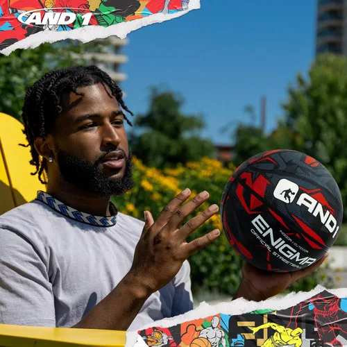 Vista 5 de AND1 Enigma - Baloncesto de goma, tamaño reglamentario oficial 7 (29.5 pulgadas), pelota de baloncesto urbano de construcción de canal profundo, Rojo