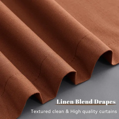 Vista 30 de Guken Cortinas opacas de lino, 2 paneles rústicos, elegantes, 100% opacas, con aislamiento térmico, banda de ganchos y trabilla trasera, 52 x 84