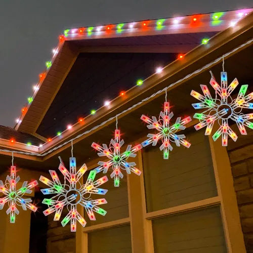 Vista 3 de Dazzle Bright Luces navideñas de copo de nieve para exteriores, 100 unidades de 8.5 pies conectables, impermeables, luces de carámbano de Navidad