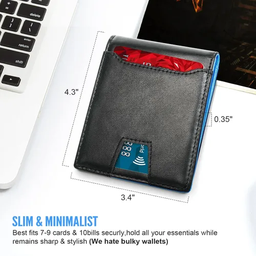 Vista 3 de LifeImpree Cartera RFID para hombres, carteras minimalistas de cuero genuino para hombre con clip de dinero extraíble, soporte de tarjeta de crédito