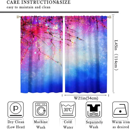 Vista 2 de Cortinas opacas con diseño floral de galaxia azul abstracta para dormitorio, cortinas de ventana de teñido anudado con diseño de flor de cerezo