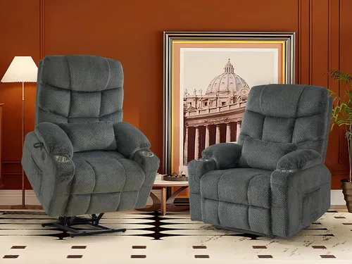 Vista 10 de CDCASA Silla Reclinable de Elevación Eléctrica de Gran Tamaño con Doble Motor que se Recuesta Completamente con Masaje, Calefacción, Textil
