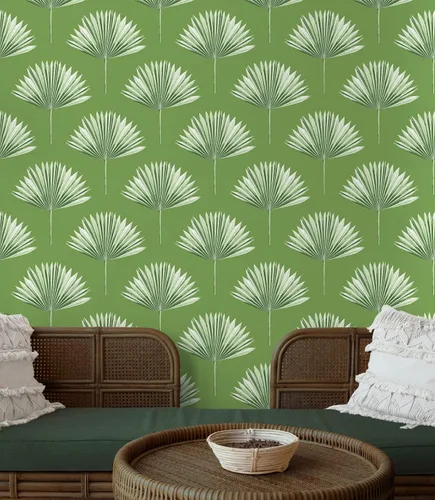 Vista 6 de NextWall Papel tapiz tropical para despegar y pegar de palmera (brote verde)