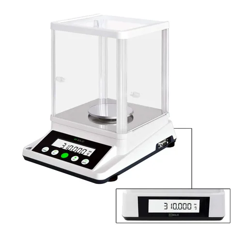 Vista 9 de Balanza analítica digital sólida de EE. UU., 3.88 oz x 0.00 oz, báscula de laboratorio de alta precisión con 2 pantallas LCD delanteras y traseras