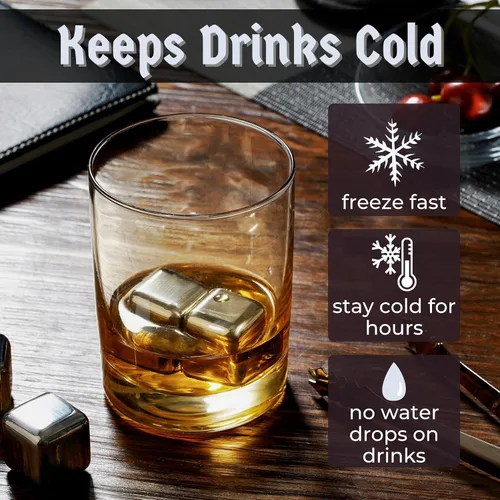 Vista 3 de Juego de regalos de piedras de whisky con inicial para hombres y mujeres, 4 piezas de rocas de whisky de acero inoxidable con bolsa y pinzas, cubos