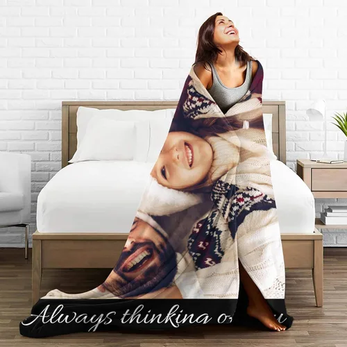 Vista 2 de Manta personalizada con fotos, texto, manta personalizada de franela para regalos de cumpleaños de adultos y niños, bodas, Navidad, Halloween, Día