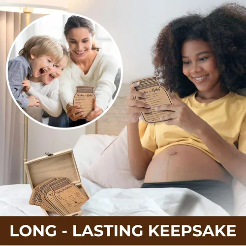 Vista 6 de WOODAMORE Tarjetas de predicción de bebé para decoraciones de baby shower, predicciones rústicas y tarjetas de consejos, deseos para tarjetas