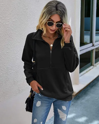 Vista 3 de PRETTYGARDEN - Sudadera sport suelta, de manga larga, para mujer, con cierre de solapa, cordón de ajuste y bolsillos