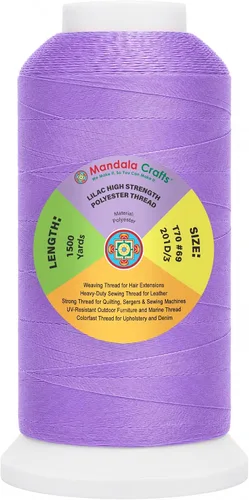 Vista 77 de Mandala Crafts Airforce Blue Tex 70 - Hilo de poliéster para tapicería 1500 Yds T70 UV Resistant Strong Thread for Leather Sewing, Marine