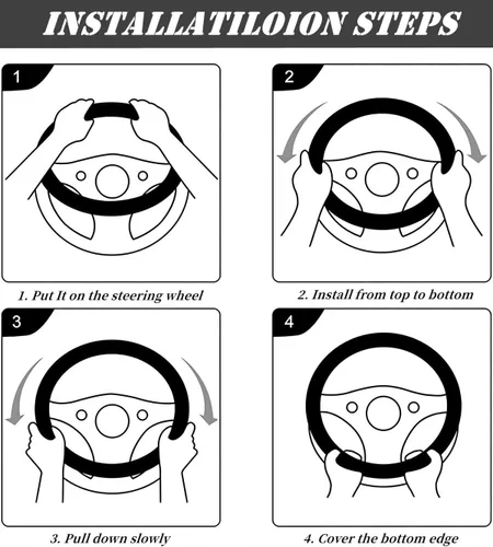 Vista 9 de Funda universal de microfibra para volante de automóvil, fibra de carbono elástica, 15 pulgadas, transpirable, antideslizante, protector de volante