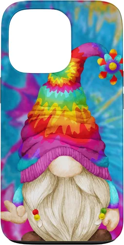 Vista 10 de Funda de gnomo de signo de paz para mujer, diseño de gnomo hippie de teñido anudado para iPhone 16