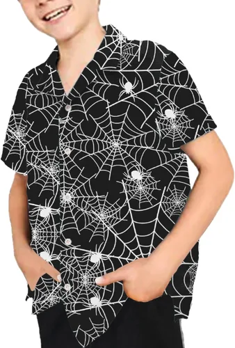 Vista 4 de Remimi Camisa hawaiana unisex de manga corta con botones para el 4 de julio de 5 a 14 años