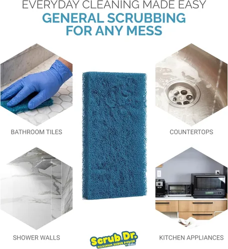 Vista 3 de Scrub Doctor - Esponja de grado comercial, suministros de limpieza ecológicos reutilizables (azul, servicio mediano, paquete de 12)