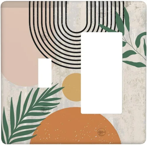 Vista 81 de Placa de pared eléctrica de 1 gang sin dispositivo en blanco, bohemio naranja vintage años 70 60s beige amanecer puesta de sol mediados de siglo