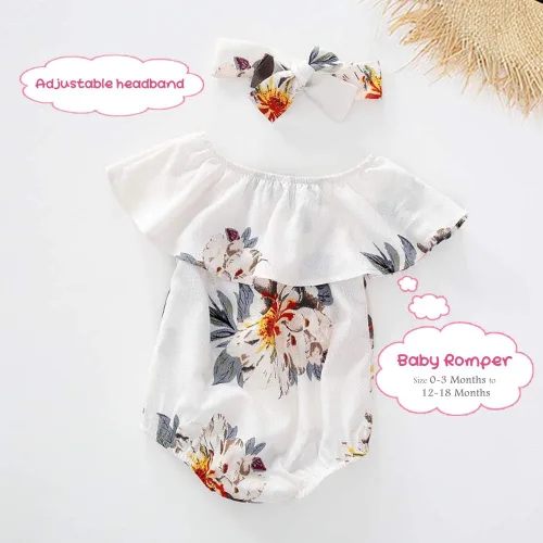 Vista 5 de PopReal - Vestidos con estampado floral a juego para madre e hija, de gasa, con volantes, manga corta, para la playa, con diadema, con tira de tela