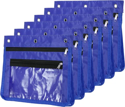 Vista 7 de PATIKIL Estuche expandible para lápices de 3 anillos, paquete de 6 unidades, tela Oxford de gran capacidad con cremallera, estuche para oficina