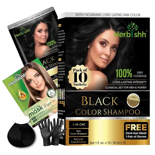 Vista 11 de Herbishh Dark Brown Travel Pack Champú Color 1 fl oz + Máscara de Argán 0.8 #Marrón oscuro