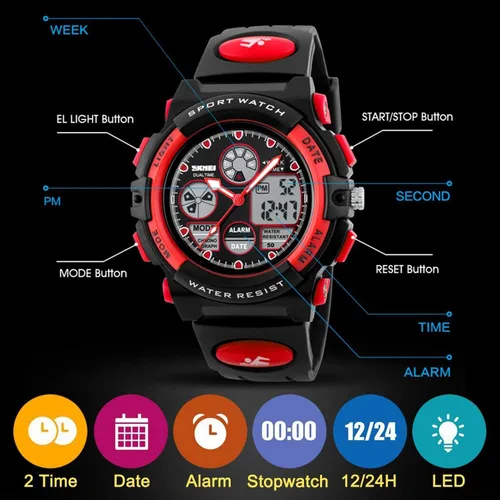 Vista 5 de cofuo Kids Digital Sport Watch, Boys Girls Waterproof Sports Outdoor Watches Children Casual Electronic Analog Quartz Wrist Watches with Alarm