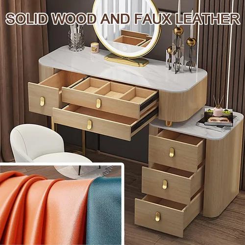 Vista 3 de Escritorio de tocador con espejo iluminado, mesa de tocador de maquillaje con luces, 3 modos de iluminación de color, brillo ajustable, mesa