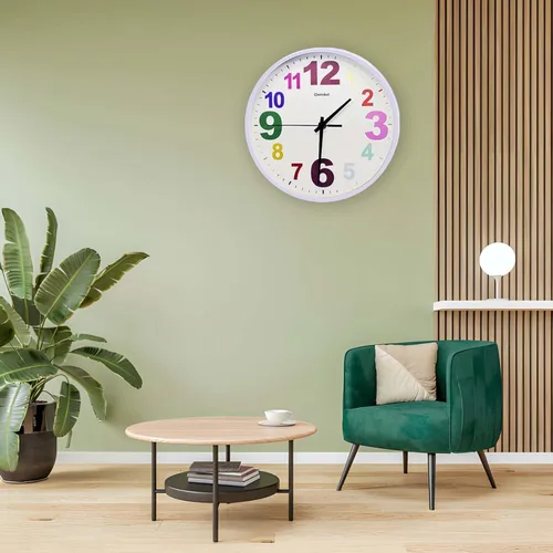 Vista 4 de Reloj de pared, 10 pulgadas, multicolor, silencioso, sin tictac, funciona con pilas, relojes de pared modernos para dormitorio, sala de estar