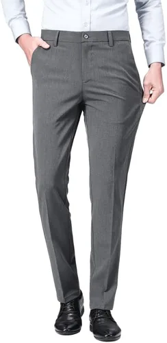 Vista 3 de ESSYSHE Pantalones de vestir ajustados para hombre, pantalones de vestir cónicos con parte delantera plana, pantalones de vestir elásticos