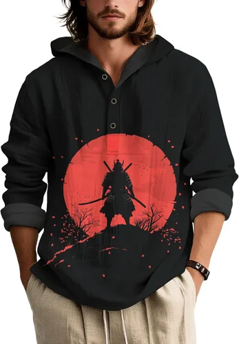 Vista 9 de Sudadera con capucha con estampado floral colorido para hombre, con botones, holgada, de manga larga, sudadera con capucha de gran tamaño para otoño