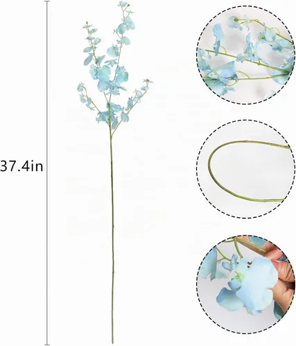 Vista 3 de Flores de orquídeas artificiales, 10 unidades (cada una de 37 pulgadas) orquídeas artificiales de tallo largo, flores artificiales de seda falsas