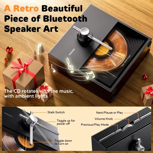 Vista 4 de WSKEN Altavoz Bluetooth retro, regalos para amantes de la música, mujeres, hombres, inauguración de la casa, decoración de escritorio estética