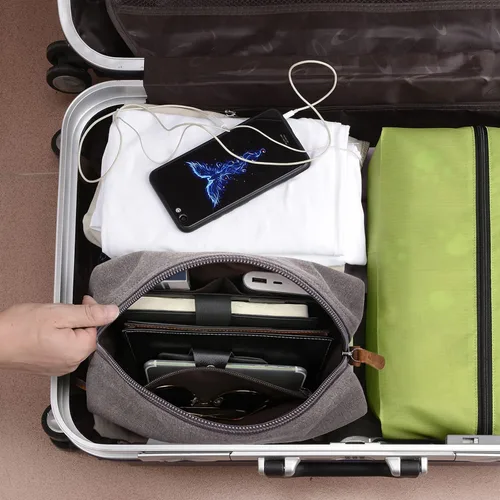 Vista 6 de Neceser personalizado para hombres, kit de aseo personalizado de lona para afeitar, bolsa de aseo grabada con láser, kit de lona de cuero