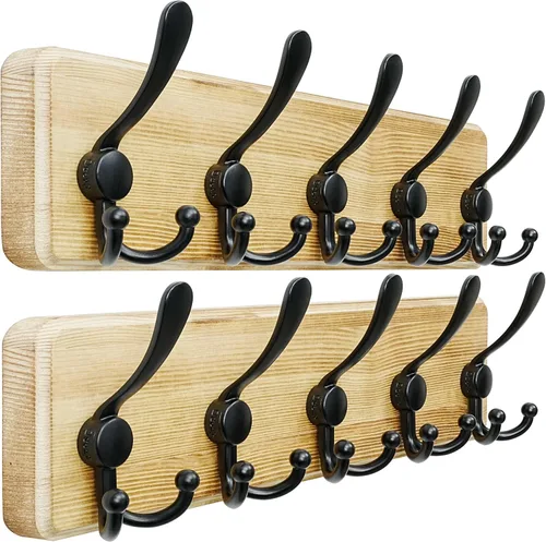 Vista 33 de Dseap Perchero de Pared Montado - 5 Ganchos Triangulares, Resistente, Perchero de Pared de Madera para Abriggos, Sombreros, Chaquetas, Ropa, Negro