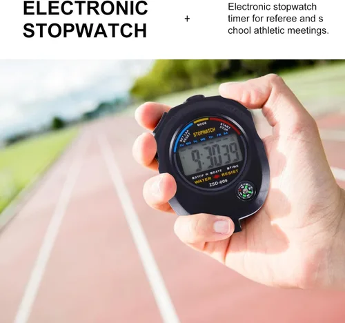Vista 6 de ABOOFAN Cronómetro electrónico multifunción con pantalla LCD, temporizador de entrenamiento portátil ligero para carreras, correr, natación
