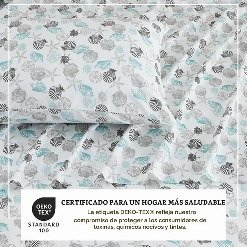 Vista 3 de Great Bay Home - Sábanas de microfibra, estampado costero, sin arrugas, bolsillo profundo, tema de playa, colección Newport (Queen, concha marina)