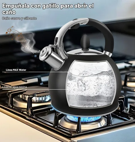 Vista 5 de Hervidor de té de acero inoxidable, tetera de té, tetera silbante vintage para estufa, duradera y resistente al óxido, con un soporte para olla