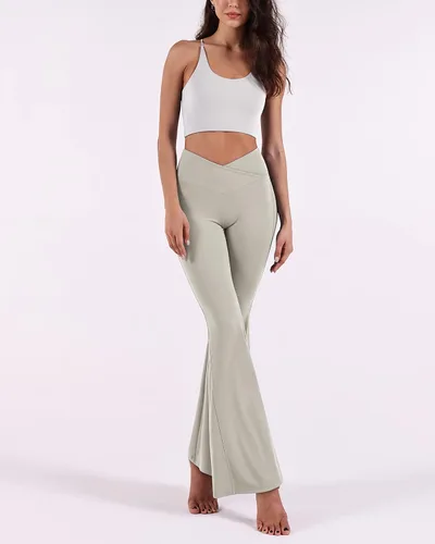 Vista 4 de ODODOS Pantalones de yoga con cintura cruzada para mujer, no se transparentan, para deportes, gimnasio, entrenamiento