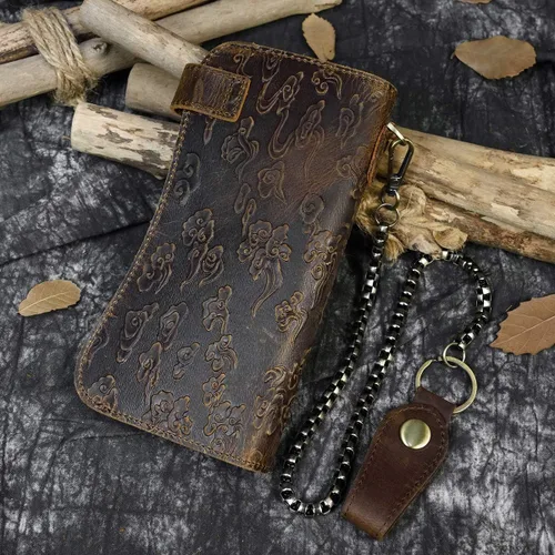 Vista 8 de LUUFAN Cartera larga de cuero genuino para hombre tarjetero con bolsillo para monedas