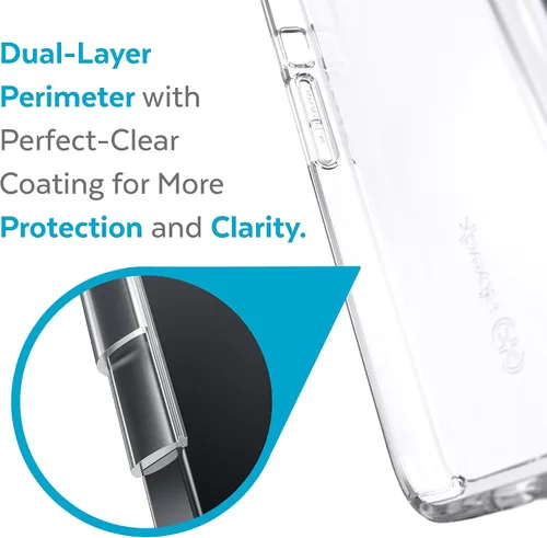 Vista 3 de Speck Funda delgada transparente para iPhone 13 Pro Max, protección contra caídas, compatible con carga inalámbrica, antiamarilleo
