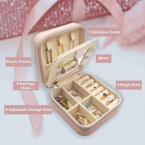 Vista 4 de Joyero portátil de viaje personalizado, para el Día de San Valentín, Día de la Madre, cumpleaños, regalos de boda para mujeres, organizador de joyas