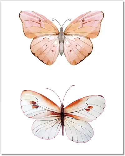 Vista 5 de Arte de pared de mariposas, impresiones de acuarela de mariposas, decoración rosa, juego de 2, 8 x 10, sin marco