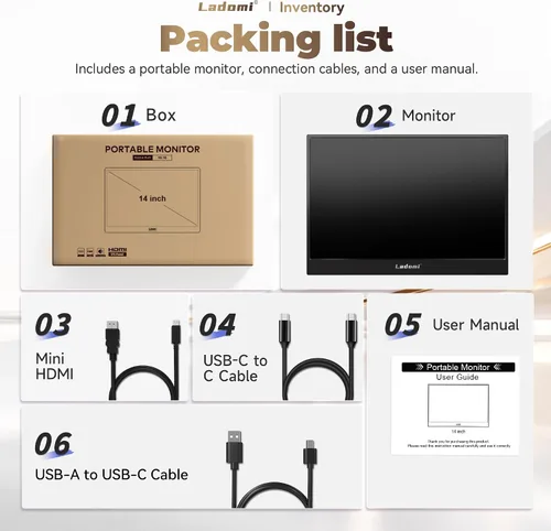 Vista 8 de Monitor portátil de 14", pantalla extra IPS FHD de 1200P con altavoces