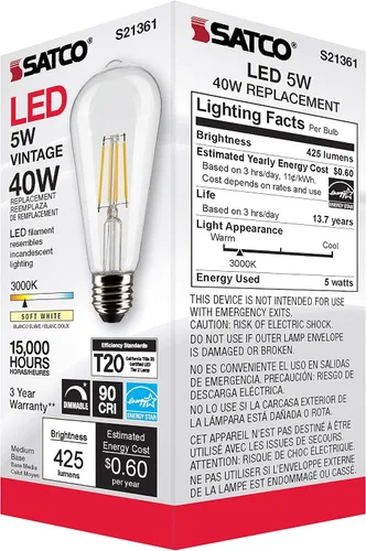 Vista 7 de Satco S21361 5ST19/CL/LED/930/E26-Paquete de 6