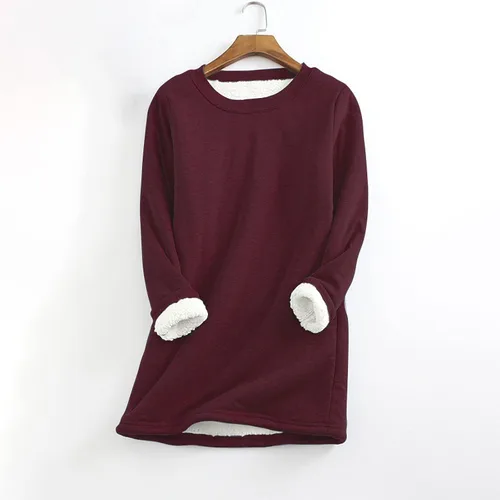 Vista 2 de Sudadera deportiva con cuello redondo y forro polar de sherpa para mujer, con estampado navideño