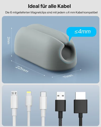 Vista 4 de Organizador de cables magnético, soporte de cable de escritorio con 6 clips magnéticos para cables, gestión de cables de carga para oficina en casa