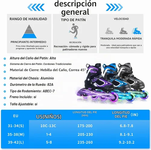 Vista 6 de MammyGol Patines en línea ajustables para niños y niñas, patines con ruedas iluminadas de 4 a 16 años